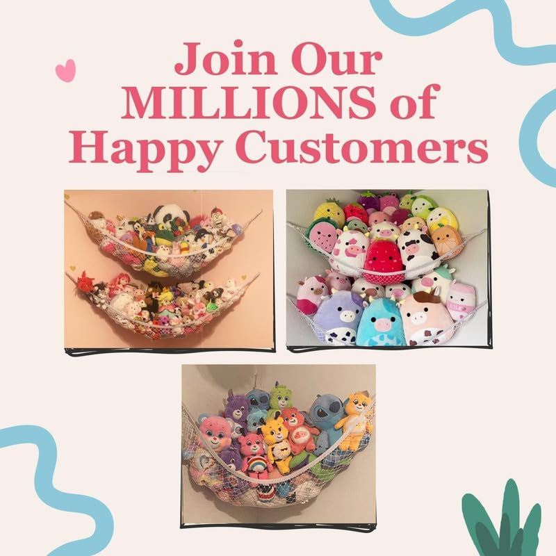 Lilly's Love Stuffed Animal Hammock, 2 Pack | Corner Hanging Organizer, Toy Storage, Stuffed Animal Storage | Easy to Hang Plushie Net w/Anchors & Hooks | Cute Room, Bedroom & Home Decor (White)