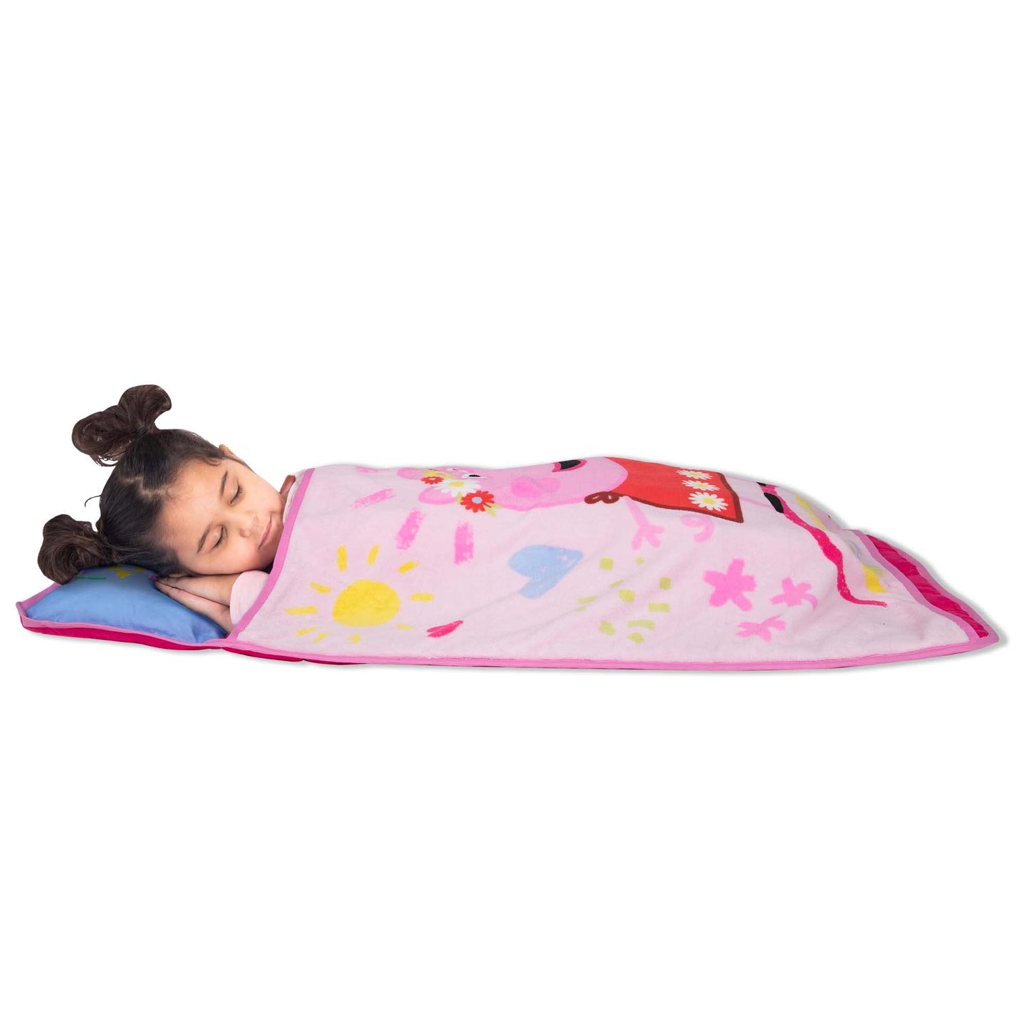 NoJo Peppa Pig I'm so Happy Toddler Nap Mat - Includes Attached Pillow and Fleece Blanket