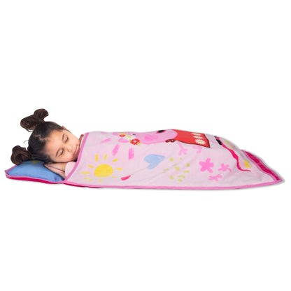 NoJo Peppa Pig I'm so Happy Toddler Nap Mat - Includes Attached Pillow and Fleece Blanket