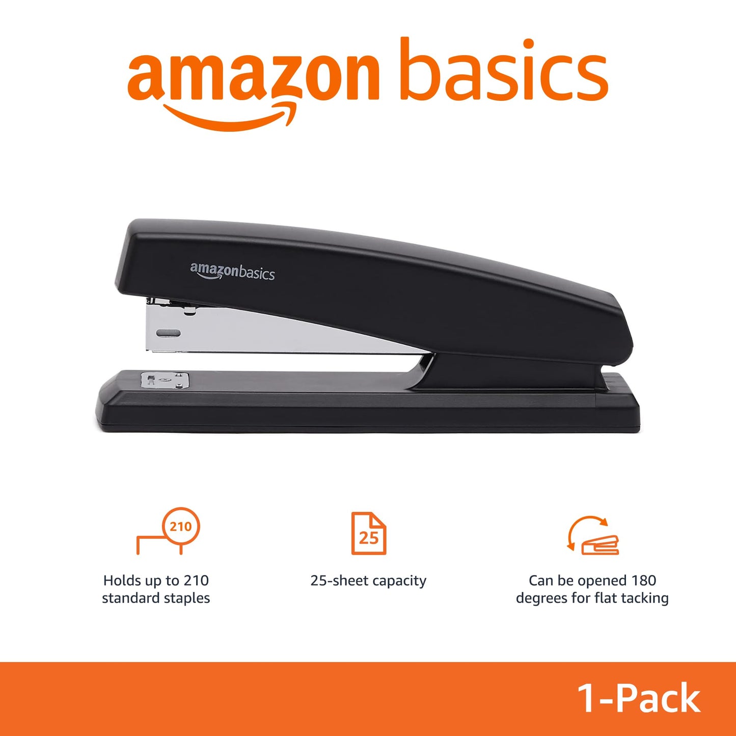 Amazon Basics Stapler with 1000 Staples, Office Stapler, 25 Sheet Capacity, Non-Slip, Black