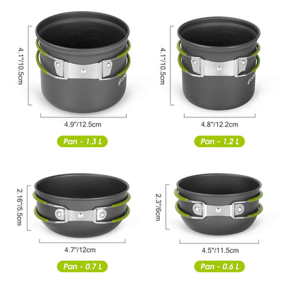 Odoland 16pcs Camping Cookware Mess Kit, Lightweight Pot Pan Mini Stove with 2 Cups, Fork Spoon Kits for Backpacking, Outdoor Camping Hiking and Picnic