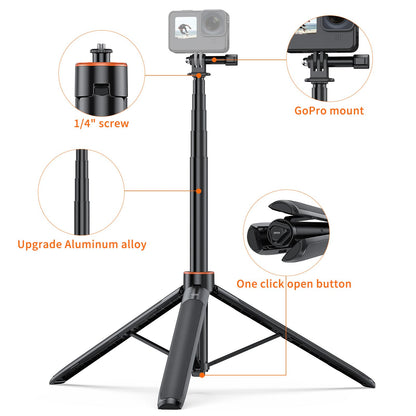UURig TP21 54inch Telescopic Selfie Stick Long with Tripod, Waterproof Hand Grip with 1/4" Screw for Insta360 X5/X4 /X3/X2 /ACE PRO, DJI Osmo Action 5Pro/4/3,Pocket 3,GoPro Hero 13 12 11 10 9