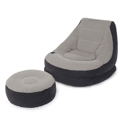 Intex 68564EP Ultra Lounge Inflatable Chair: Built-in Cupholder – Ottoman Foot Rest – 2-in-1 Valve – Flocked Construction – 220lb Weight Capacity