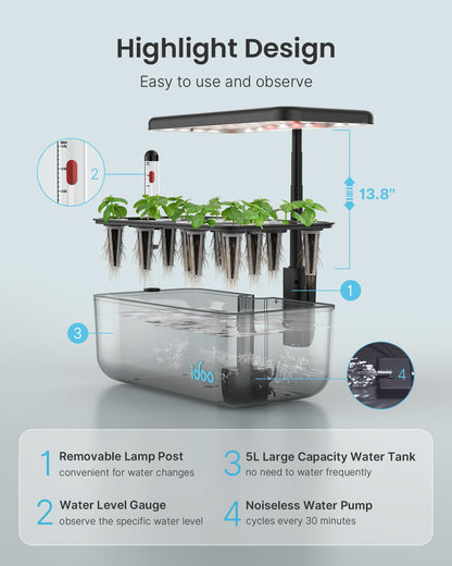 iDOO Hydroponics Growing System Kit 12 Pods, Gardening Gifts for Women Mom Dad Kids, Indoor Herb Garden with LED Grow Light for Home School, Indoor Plants Good for Mental Health
