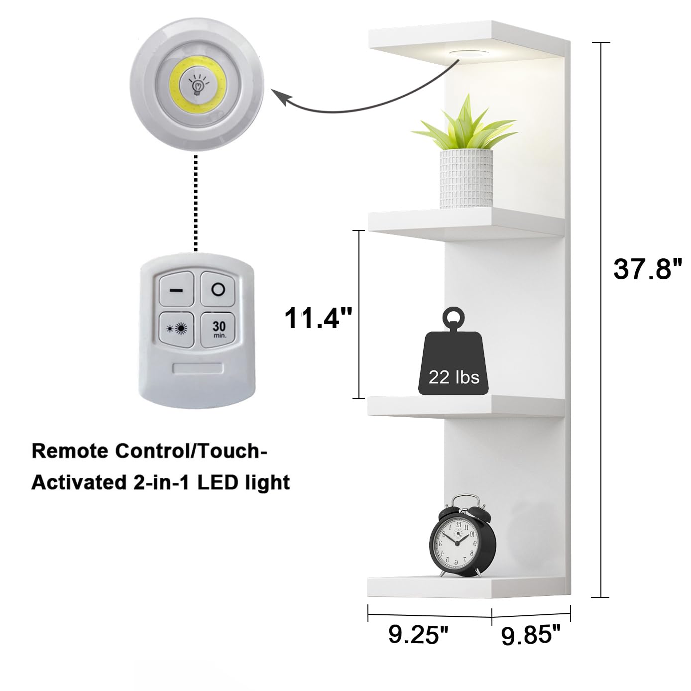 LitaEther Versatile 4 Tier Wall Shelf Unit,White Lack Wall Shelf,Display Floating Shelf with LED Remote Control Light