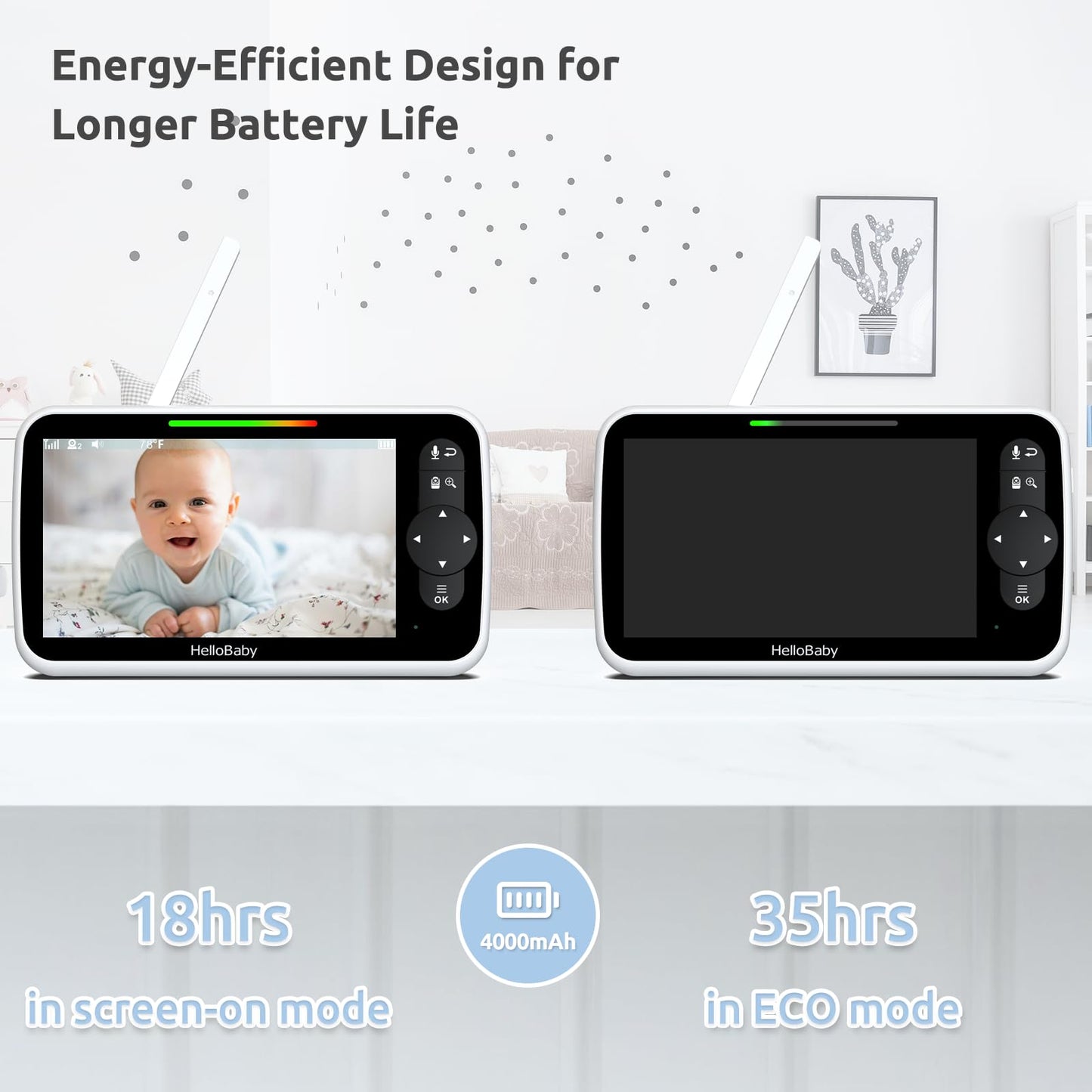 HelloBaby Video Baby Monitor with Upgraded 6” IPS Large Screen, Split Screen with 2 Cameras, Night Vision and Temprature Monitoring, Remote Pan-Tilt-Zoom Camera, No-WiFi