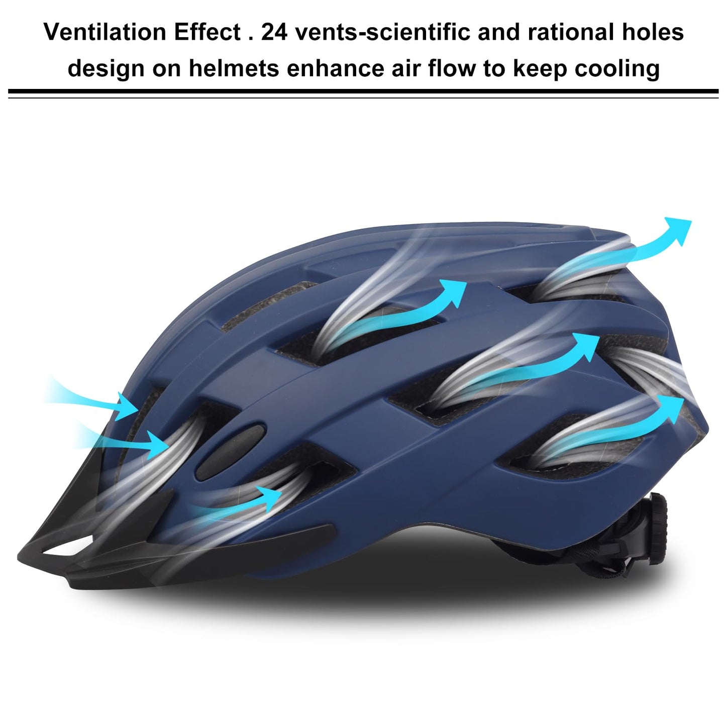 Adult Bike Helmets, Adjustable Mens Womens Bicycle Helmet, Lightweight Road Mountain Cycling Safety Sports Helmets with Detachable Visor Navy Blue L