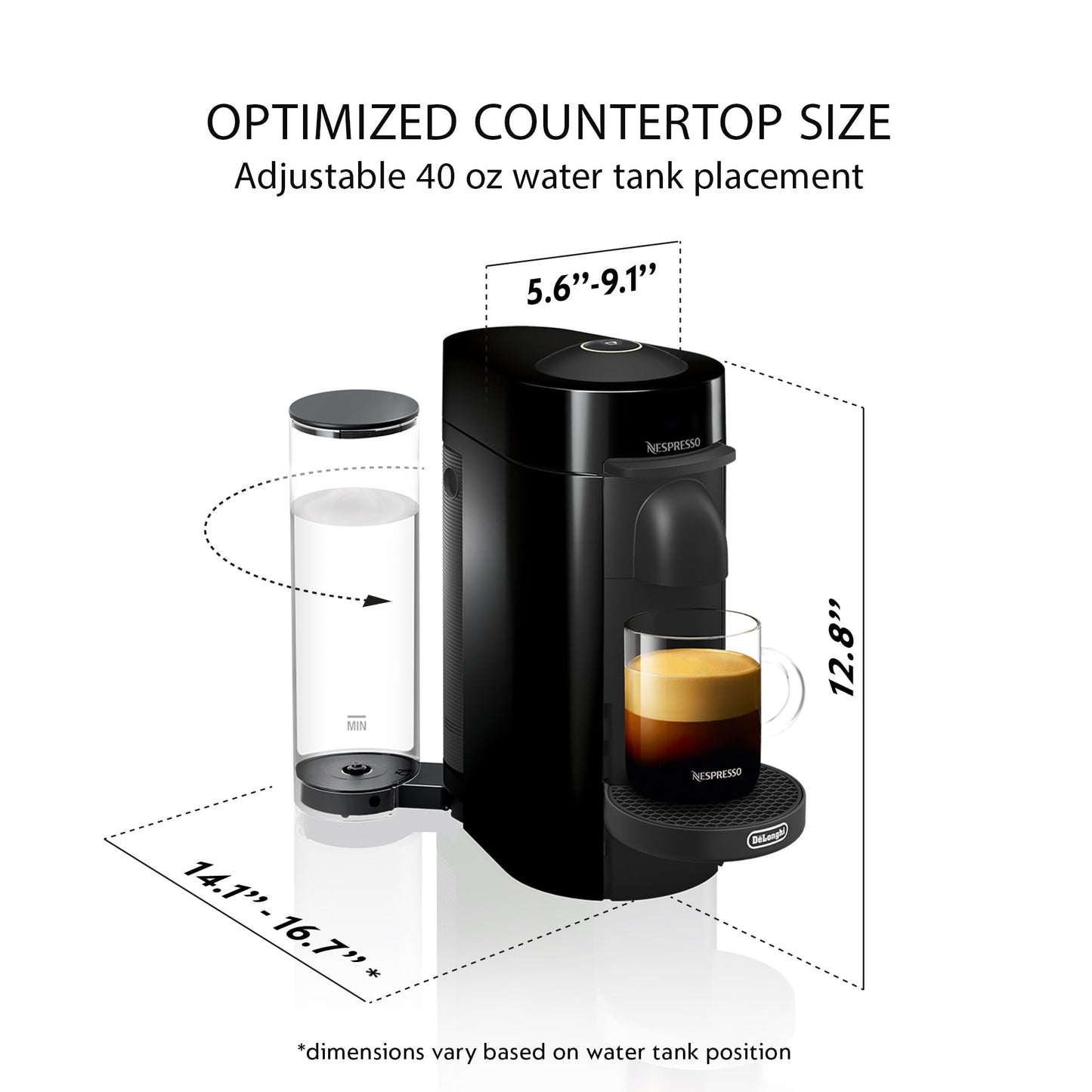 Nespresso VertuoPlus Coffee and Espresso Machine by De'Longhi with Milk Frother, Ink Black