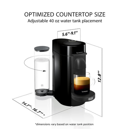 Nespresso VertuoPlus Coffee and Espresso Machine by De'Longhi with Milk Frother, Ink Black