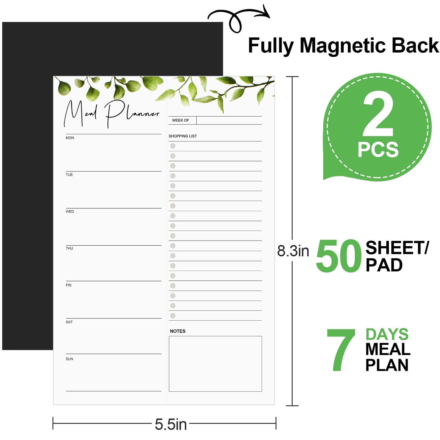 Joyberg 2 PCS Weekly Meal Planner Magnetic for Fridge 8.3x5.5”, Undated Weekly Meal Planner and Grocery List Tearable Shopping List, Magnetic Menu Planner for Fridge for Weekly Plan - 50 Pages/Book