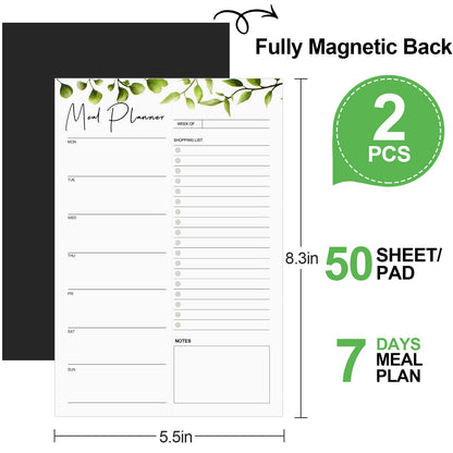 Joyberg 2 PCS Weekly Meal Planner Magnetic for Fridge 8.3x5.5”, Undated Weekly Meal Planner and Grocery List Tearable Shopping List, Magnetic Menu Planner for Fridge for Weekly Plan - 50 Pages/Book