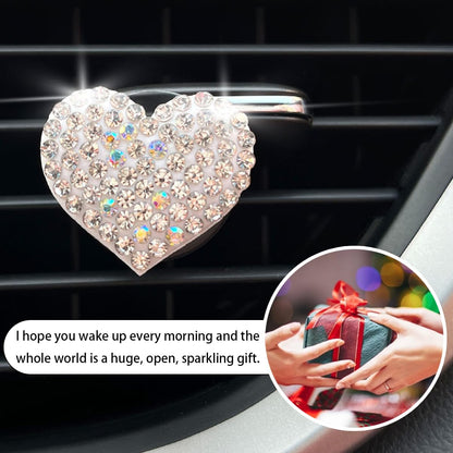 Osilly Car Bling Air Vent Clips, 2 Pcs Bling Heart Charm Air Conditioning Outlet Clip, Crystal Rhinestone Accessories, Sparkly Car Interior Decoration Cute Accessories for Women Girls（White）