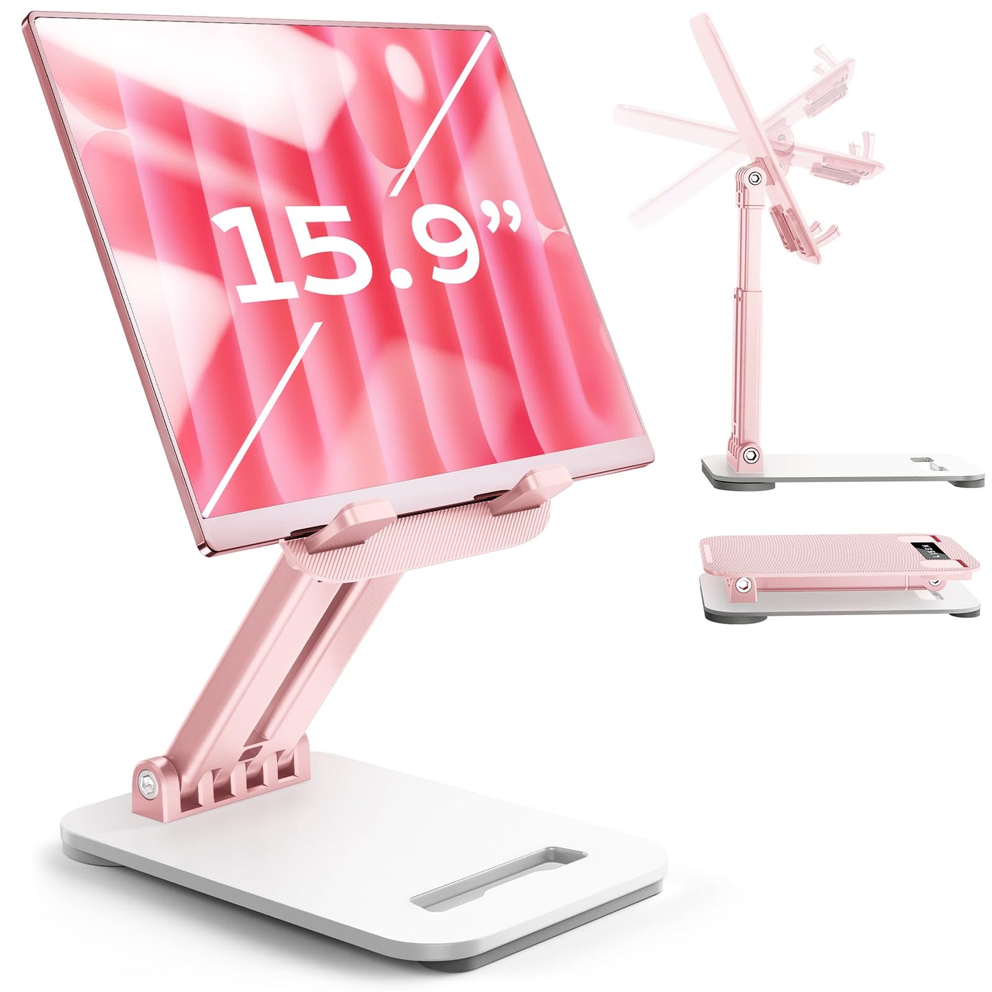 LISEN Tablet Stand for iPad Stand Holder Desk, Foldable Home Office Desk Accessories Travel for iPad Holder Dorm College Essentials Portable Monitor Pink Sorbet for Girls