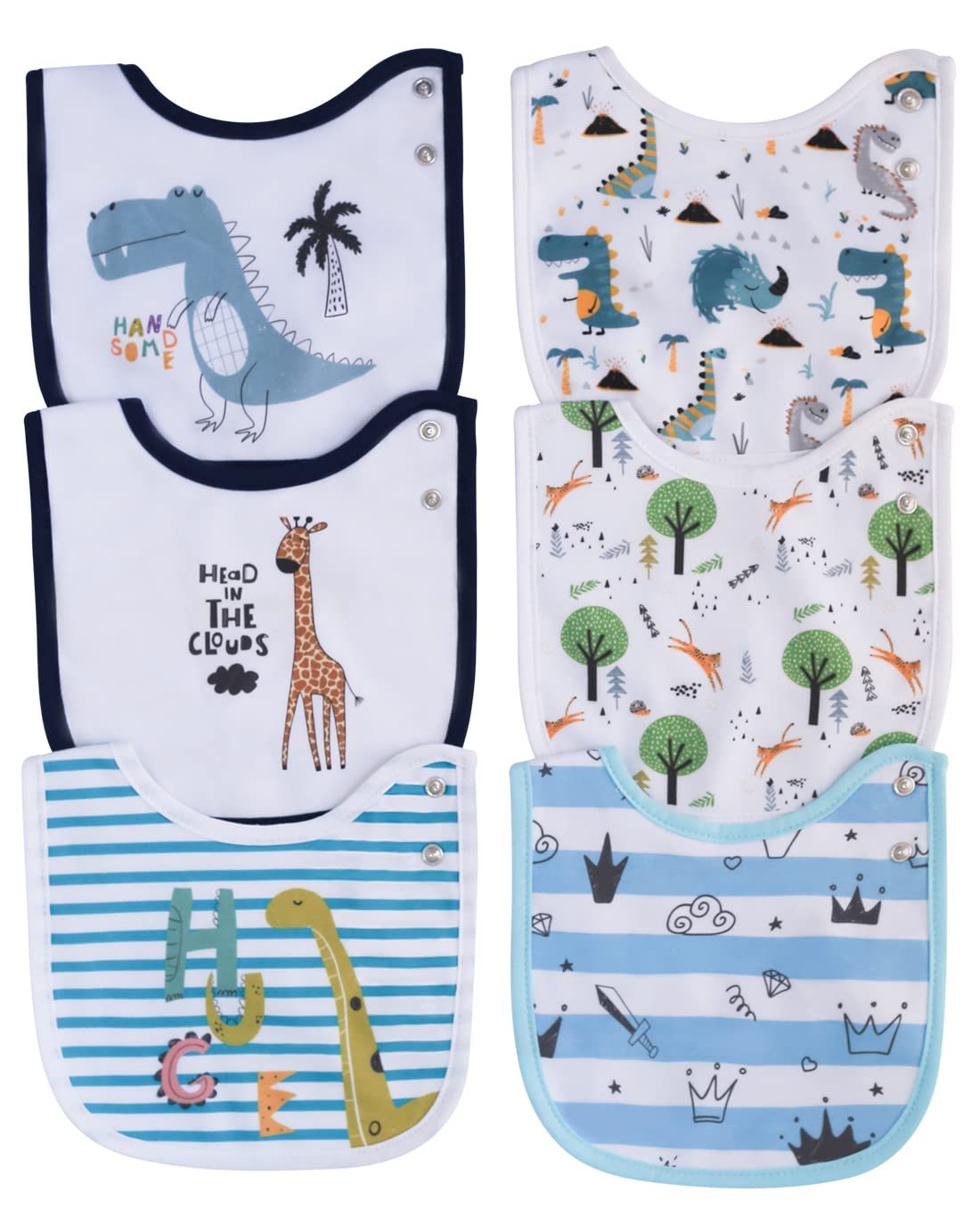 Maiwa 6 Pack Waterproof Cotton Baby Bibs for Girls Boys for Drooling Eating with Adjustable Buttons