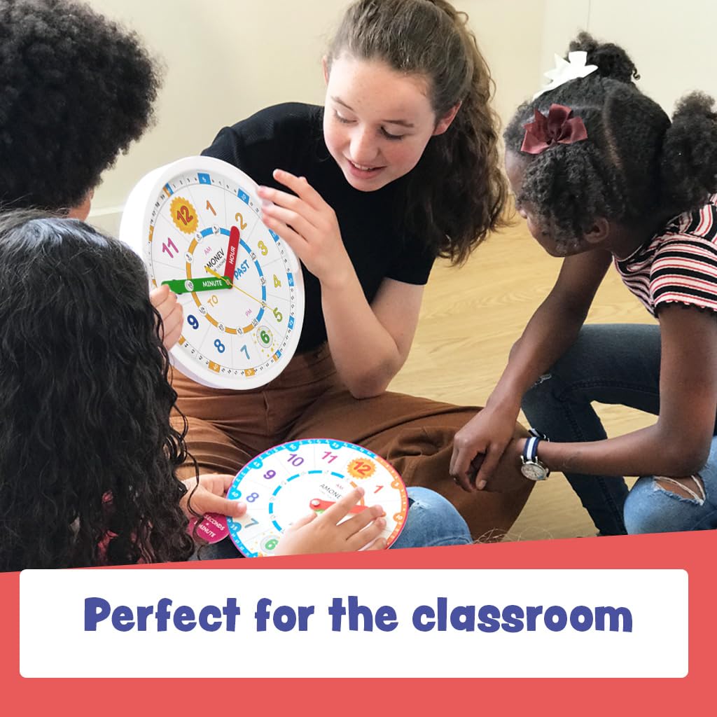 Amonev Time Teacher Scope Wall Clock for Children, Easy to Read Dial with Silent Ticking. Teach Children How to Read and Tell The Time with This Analogue Clock.