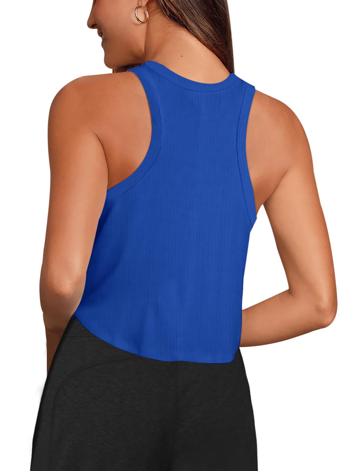 LASLULU Workout Tops for Women Klein Blue Gym Tank Sleeveless Running Yoga Shirts Racerback Casual Tops Summer Outfits 2025(Galactic Cobalt Medium)