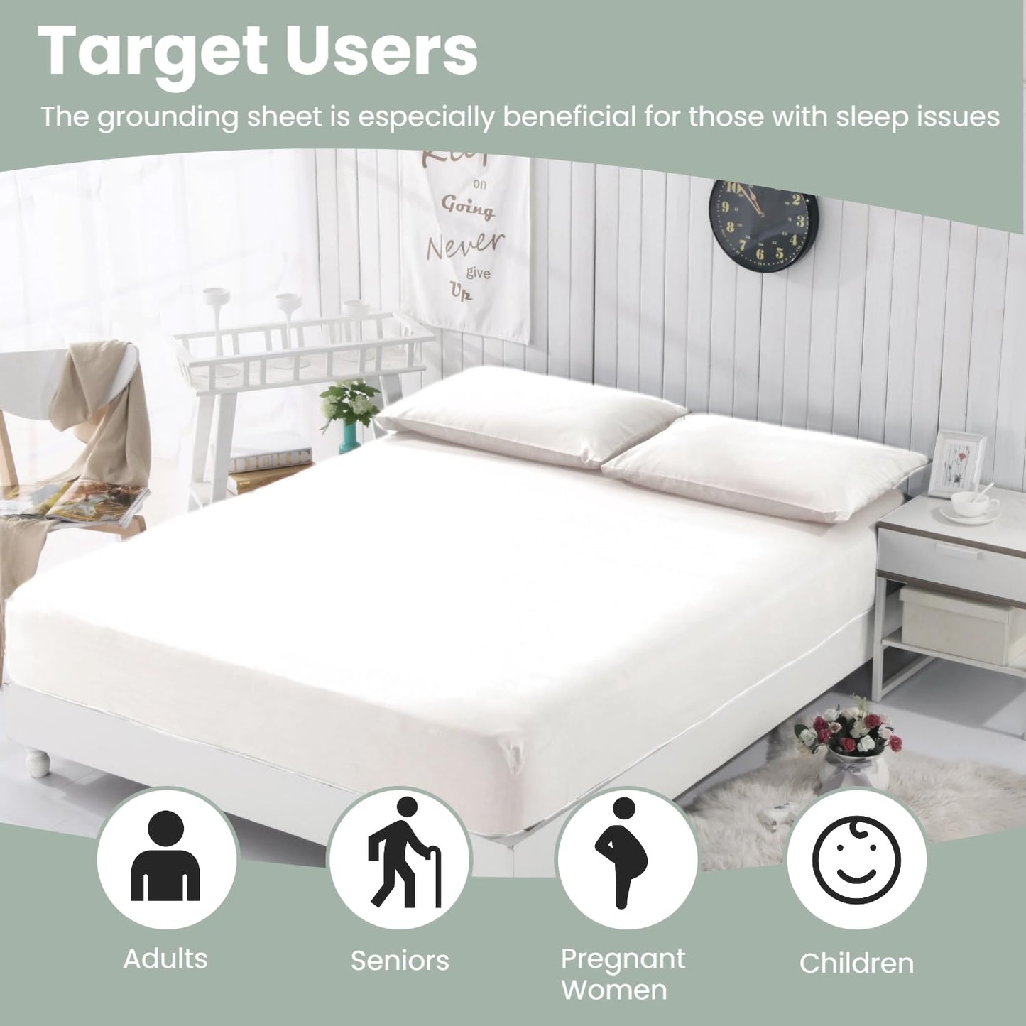 GLUYOHEY Grounding Fitted Sheets, Queen Size, 90% Organic Cotton + 10% Pure Silver Fiber, Earthing Bed Sheet with Connect Cord, Conductive Grounding Sheet for Better Sleep, Off White