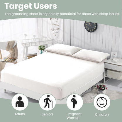 GLUYOHEY Grounding Fitted Sheets, Queen Size, 90% Organic Cotton + 10% Pure Silver Fiber, Earthing Bed Sheet with Connect Cord, Conductive Grounding Sheet for Better Sleep, Off White