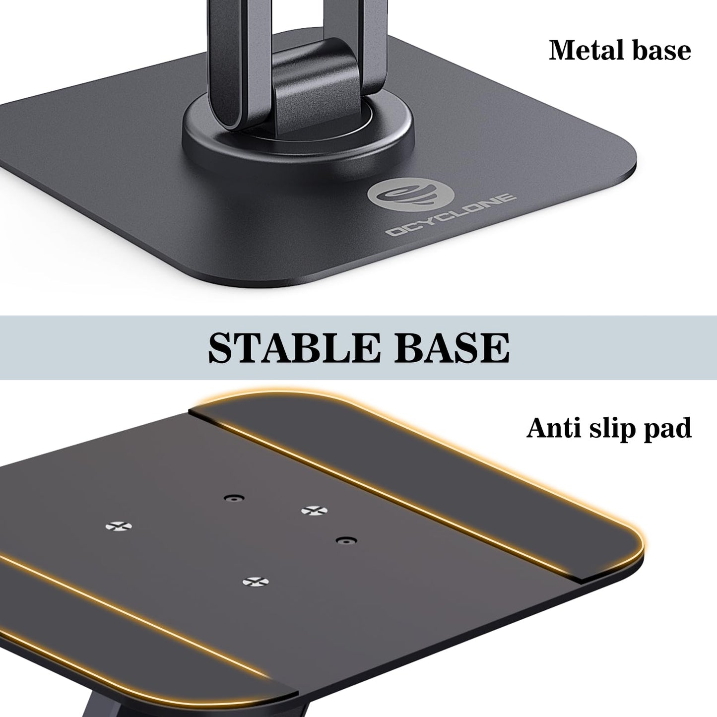 OCYCLONE for iPad Stand for Desk, 360 Rotating Adjustable Portable Monitor Tablet Holder Office Accessories Compatible with Kindle 4" - 15.6" Tablet iPad PS iPhone, Black