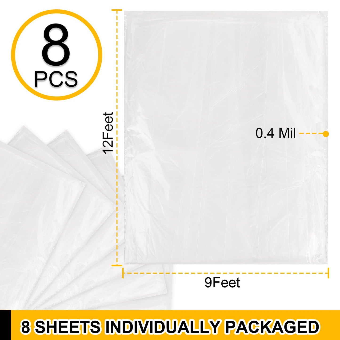 8 Pack Plastic Drop Cloth, 9x12 Ft Plastic Sheeting for Painting, Dust-Proof Tear-Resistant Painters Plastics Tarp Cloth for Furniture Floor Sofa Protector Cover Durable & Thick