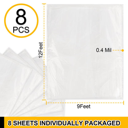 8 Pack Plastic Drop Cloth, 9x12 Ft Plastic Sheeting for Painting, Dust-Proof Tear-Resistant Painters Plastics Tarp Cloth for Furniture Floor Sofa Protector Cover Durable & Thick