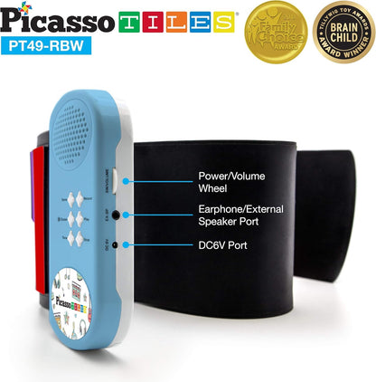 PicassoTiles® PT49 Kid's 49-Key Flexible Roll-Up Educational Electronic Digital Music Piano Keyboard w/Recording Feature, 8 Different Tones, 6 Educational Demo Songs & Build-in Speaker - Rainbow