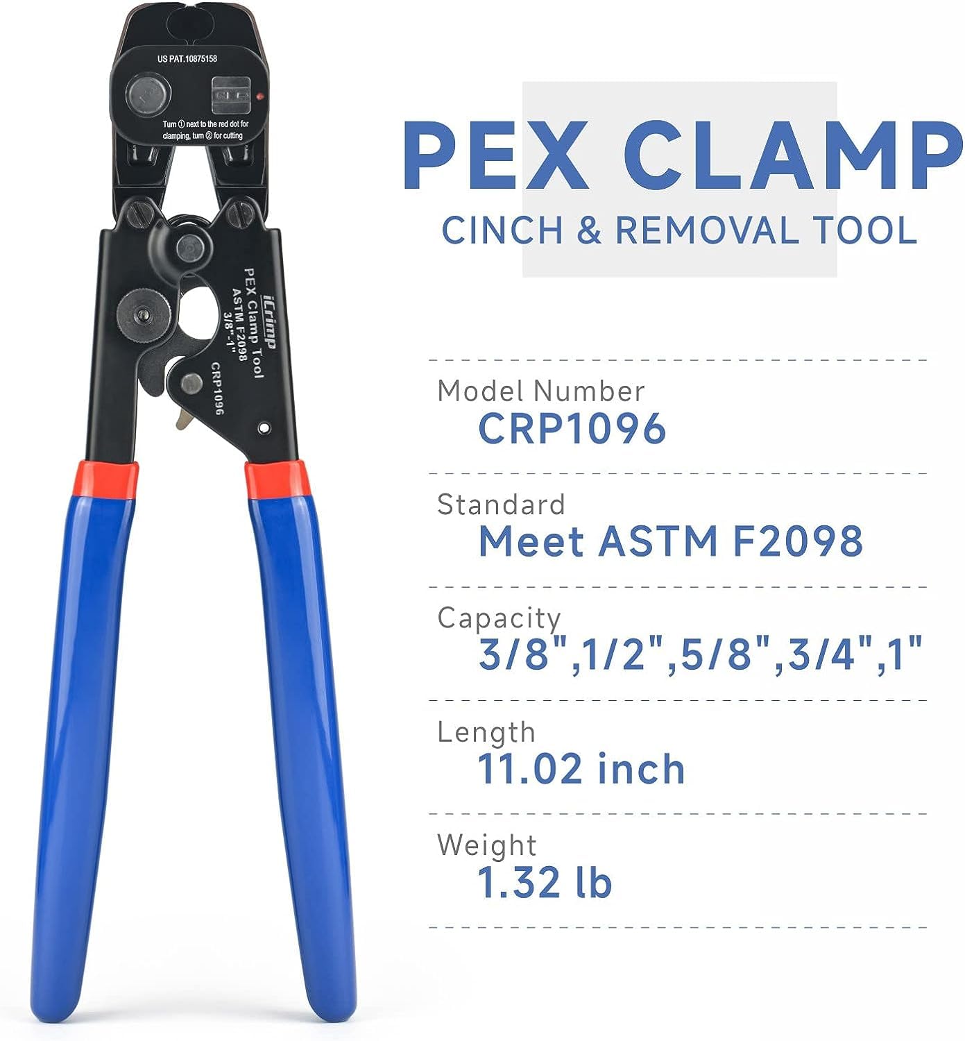 iCrimp Ratchet PEX Cinch Tool with Removing Function for 3/8-in, 1/2-in, 3/4-in, 1-in Stainless Steel Clamp, PEX Crimper with 20PCS 1/2-in, 10PCS 3/4-in PEX Clamps and Pipe Cutter- All in One