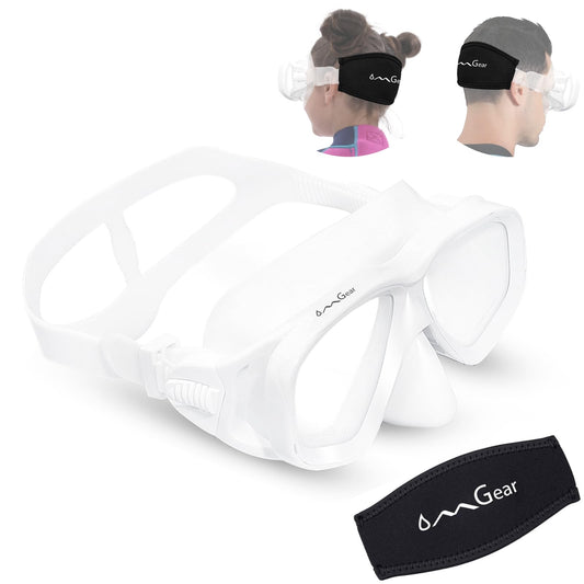 OMGear Swim Goggles with Nose Cover Diving Mask Snorkeling Gear Kids Adult Snorkel Mask for Scuba Free Diving Spearfishing Neoprene Strap Cover Impact Resistance (White)