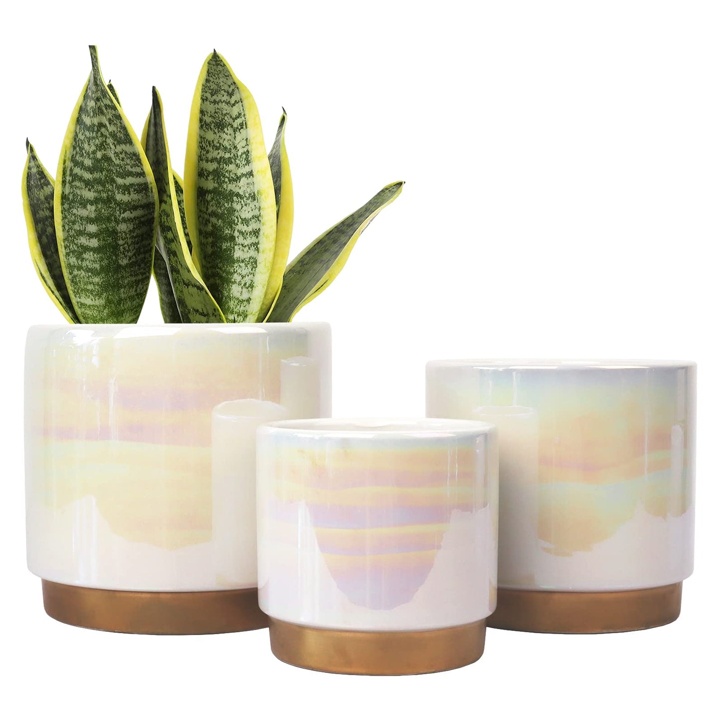 Gepege White Indoor Pots for Plants, Ceramic Planter with Drainage Hole, 6.0 inch+5.0 Inch+4.0 Inch. Succulent Orchid Flower Pot - Rainbow Pearl Glaze