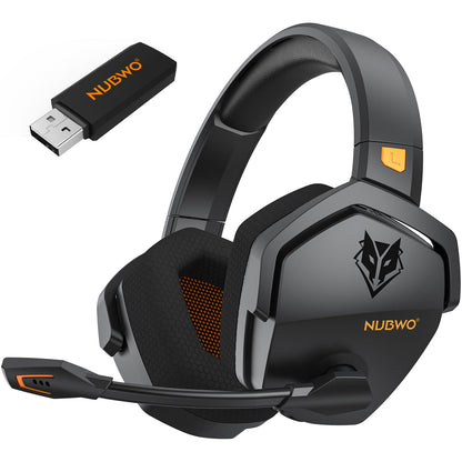 NUBWO G06 Dual Wireless Gaming Headset with Microphone for PS5, PS4, PC - 23ms Low Latency Audio - 100-Hour of Playtime - 50mm Drivers (Black-Orange)