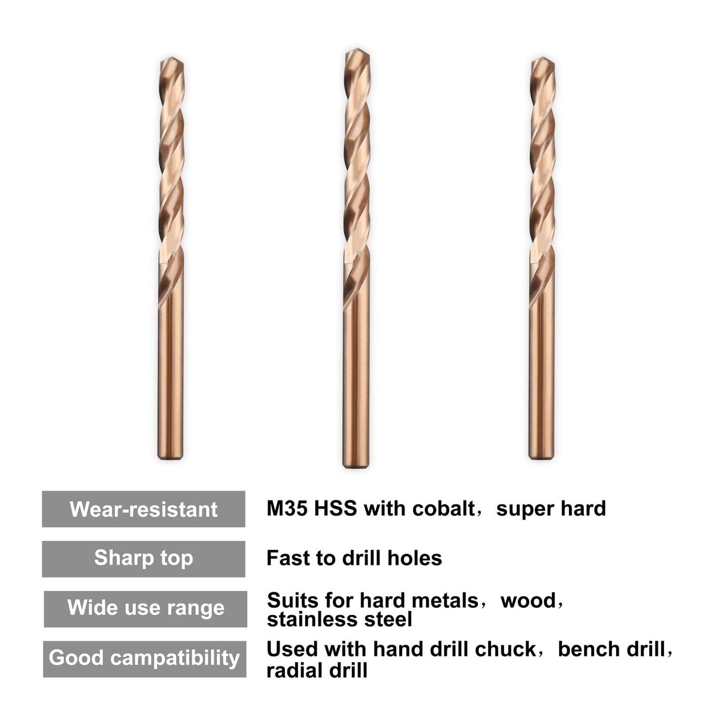5/16" M35 Cobalt HSS Jobber Length Twist Drill Bit with Straight Shank,Heavy Duty, Pack of 10 PCS, Drilling for Cast Iron, Heat-Treated Steel, Stainless Steel and Other Hard Materials by LU&MN