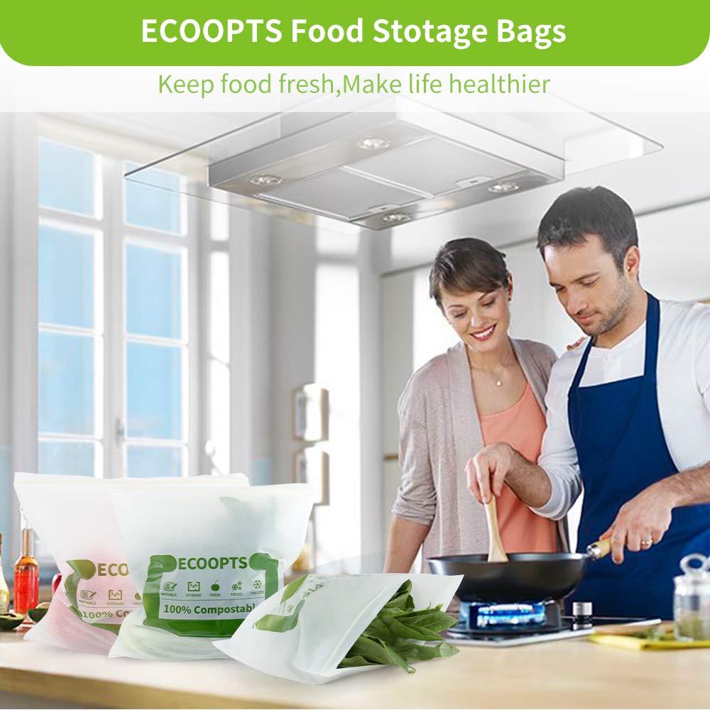 100% Compostable Large Sandwich Zip Bag | ECO-Friendly Food Storage Bags | Freezer Bag | Plant-Based BPA-free | Seal well for Fruit,Food and Snack (L-2Pack)