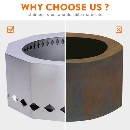 Patented Smokeless Fire Pit for Outdoor Wood Pellet Burning Spark with Portable Carrying Bag,Stainless Steel Firepit Grill Bowl of Fireplace Stove for Picnic Camping Cooking on Beach - S