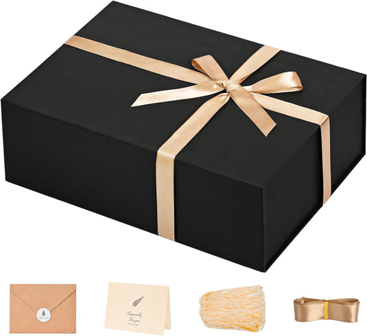LIFELUM Gift Box 13.5''x10''x4'' Large Black Gifts Boxes with Magnetic Lids Luxury Gift Box for Groomsman Proposal Gifts Contains Card, Ribbon, Filler Birthday Gift Packing