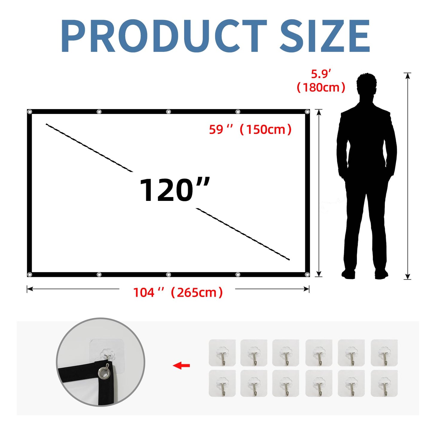 Projector Screen,HUANYINGBJB 4K 16:9 HD Rear Front Projector Screen Foldable Projection Screen Double-Sided Portable Outdoor Indoor Projector Screens for Movie Home Theater (120)