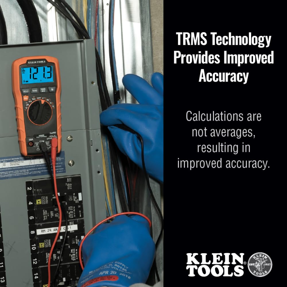 Klein Tools MM420 Digital Multimeter, Auto-Ranging TRMS Multimeter, 600V AC/DC Voltage, 10A AC/DC Current, 50 MOhms Resistance