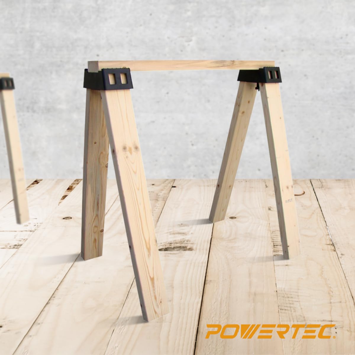 POWERTEC Sawhorse Brackets, Set of 2 Saw Horse Brackets w/ 500Lbs Capacity, Heavy Duty Brackets for Use with 2x4 Lumber, Construction Tools for Carpenter, Contractors (71026V)