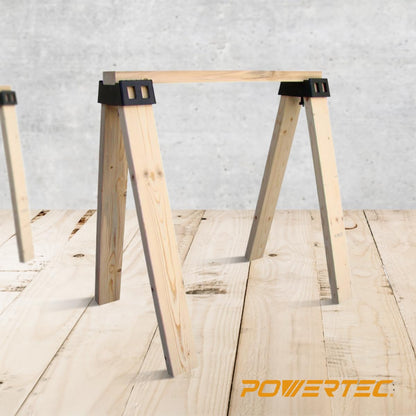 POWERTEC Sawhorse Brackets, Set of 2 Saw Horse Brackets w/ 500Lbs Capacity, Heavy Duty Brackets for Use with 2x4 Lumber, Construction Tools for Carpenter, Contractors (71026V)