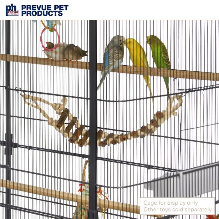 Prevue Pet Products Naturals Rope Ladder Bird Toy, Wood Stairs Climbing Activity Attachment for Birdcage, Earth Tone Brown 62806