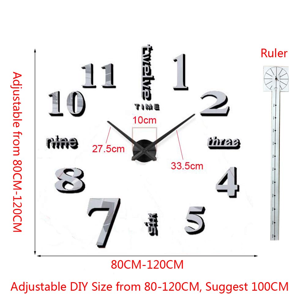 FASHION in THE CITY New 3D DIY Mirror Surface Wall Clocks Modern Design Living Room Decorative Wall Watches … (Coffee)