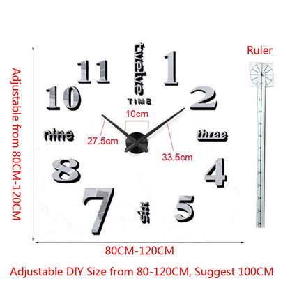 FASHION in THE CITY New 3D DIY Mirror Surface Wall Clocks Modern Design Living Room Decorative Wall Watches … (Coffee)