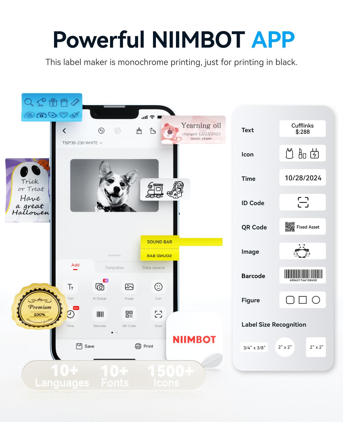 NIIMBOT B1 Label Maker Machine with Tape, Label Printer with 3 Rolls Label Paper, 50x30mm/50x80mm White Paper/50x50 Round Label for Office Supplies, Home, Business
