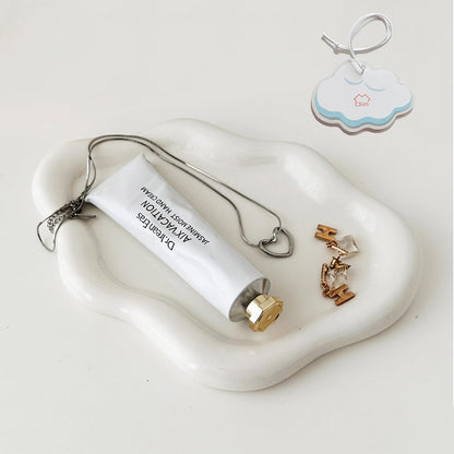 MDFAYE Jewelry Dish Trinket Tray for Women, Ring Dish Holder, Unique Cloud Shape Ceramic Plate Cute Things Vanity Aesthetic Room Decor Mother's Day Birthday (White)