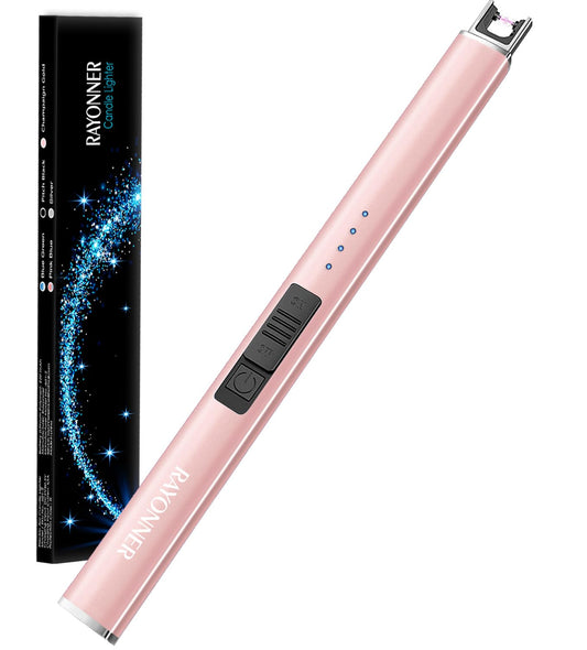 RAYONNER Lighter Electric Candle Lighters Rechargeable USB Lighter Arc Lighters for Candle Camping (1Pack, Rose Gold)