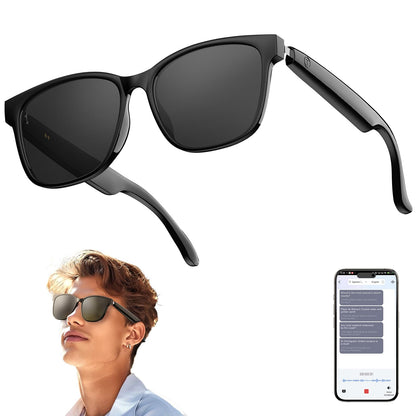 AI Smart Glasses, Bluetooth 5.4 Translation Glasses with 144 Language & Accents, Blue Light Filtering Lenses, Multifunctional Smart Glasses for Men Women, Travel Meeting Trade Business HY-C8 Black