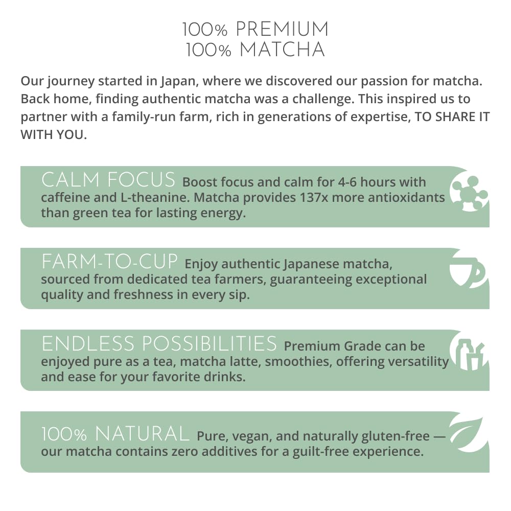 Matcha Powder, Premium Grade Japanese Matcha Tea, Grown in the Volcanic Soil of Kyushu, Farm to Cup Tea from Japan, 1.06oz