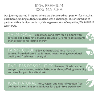 Matcha Powder, Premium Grade Japanese Matcha Tea, Grown in the Volcanic Soil of Kyushu, Farm to Cup Tea from Japan, 1.06oz