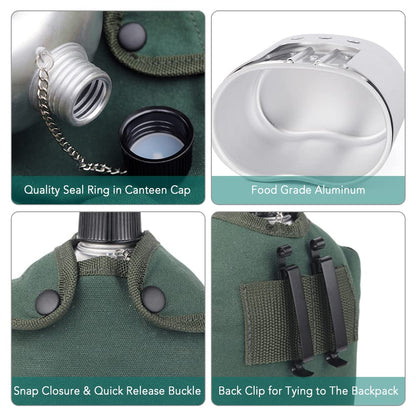 Lixada Military Canteen Set 3pcs Portable Camping Cookware Set Cooking Pots Military Canteen Wooden Stove Cup Set for Camping Hiking Backpack