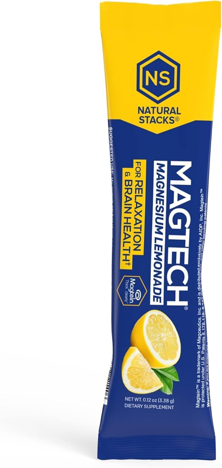 MagTech Magnesium Drink Mix - Sugar Free Lemonade - 3 Forms of Magnesium: Magtein L-Threonate, Glycinate & Taurate - 200mg Chelated Magnesium Complex - Supports Relaxation & Brain Health - 20 Servings
