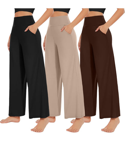 NEW YOUNG 3 Pack Women's Wide Leg Pants with Pockets High Waist Loose Sweatpants Casual Lounge Yoga Workout Palazzo